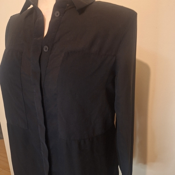 T by Alexander Wang Silk Combo Blouse Black SZ S - Picture 3 of 10